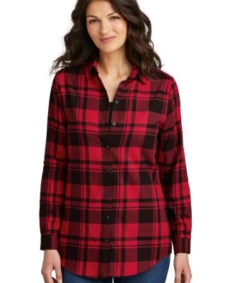 242 LW668 Port Authority Ladies Plaid Flannel Tuni in Engine red/blk