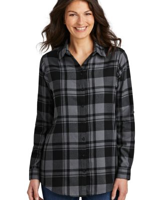 242 LW668 Port Authority Ladies Plaid Flannel Tuni in Grey/black