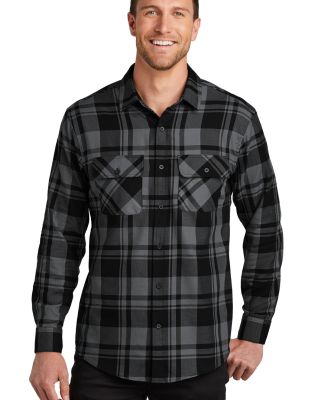 242 W668 Port Authority Plaid Flannel Shirt in Grey/black