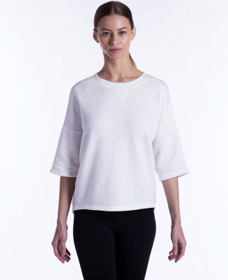 Ladies' Open Cross Back Drop Shoulder Sweatshirt in Tri white