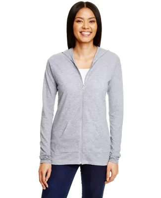 49 6759L Triblend Women's Hooded Full-Zip T-Shirt in Heather grey