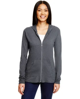 49 6759L Triblend Women's Hooded Full-Zip T-Shirt in Hthr drk grey