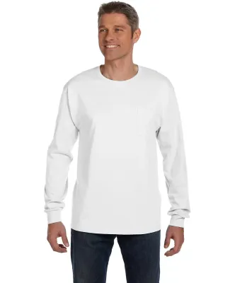 HANES 5596 Tagless Long Sleeve T-Shirt with a Pock White