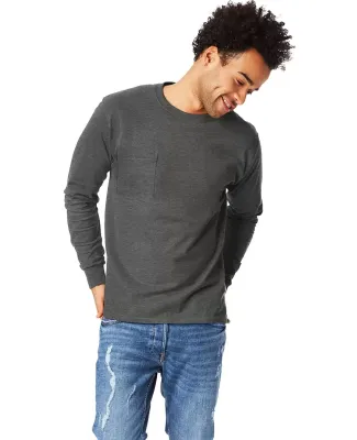 HANES 5596 Tagless Long Sleeve T-Shirt with a Pock Charcoal Heather