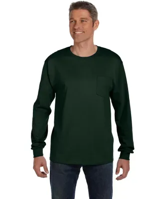 HANES 5596 Tagless Long Sleeve T-Shirt with a Pock Deep Forest