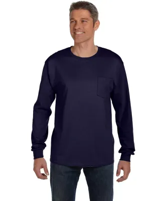 HANES 5596 Tagless Long Sleeve T-Shirt with a Pock Navy