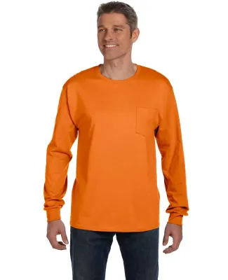 HANES 5596 Tagless Long Sleeve T-Shirt with a Pock Orange