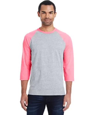 42BA X-Temp Three-Quarter Sleeve Baseball T-Shirt Light Steel/ Neon Pink