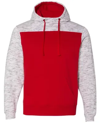 197 8676 Melange Fleece Colorblocked Hooded Pullov Red/ White