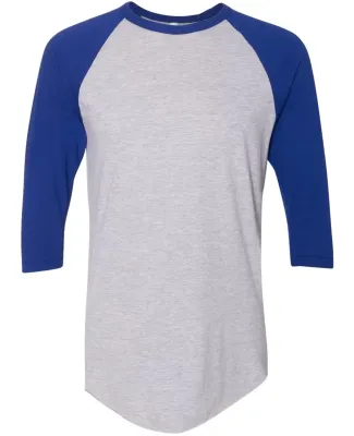 BB453W 50/50 Three-Quarter Sleeve Raglan T-shirt HTHR GREY/ LAPIS