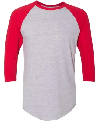 BB453W 50/50 Three-Quarter Sleeve Raglan T-shirt HTHR GREY/ RED