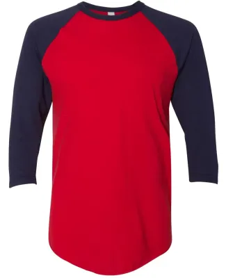 BB453W 50/50 Three-Quarter Sleeve Raglan T-shirt RED/ NAVY