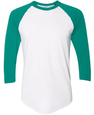 BB453W 50/50 Three-Quarter Sleeve Raglan T-shirt WHITE/ EVERGREEN