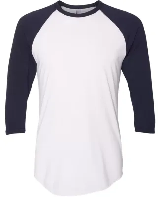 BB453W 50/50 Three-Quarter Sleeve Raglan T-shirt WHITE/ NAVY