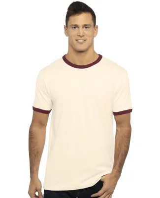 Next Level 3604 Unisex Fine Jersey Ringer Tee in Natural/ maroon