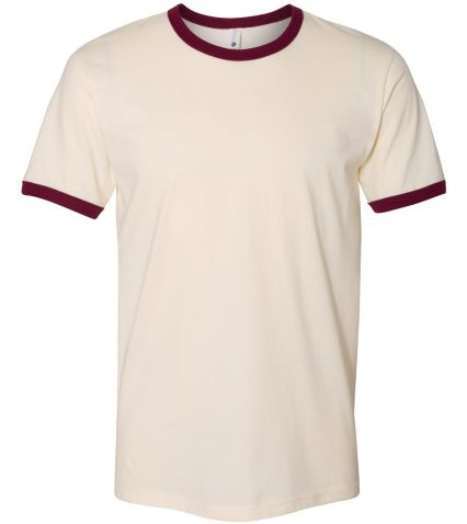 Next Level 3604 Unisex Fine Jersey Ringer Tee in Natural/ maroon