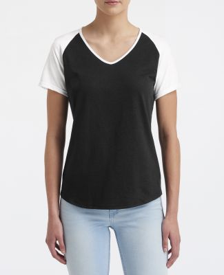 49 6770VL Ladies' Tri-Blend Raglan T-Shirt BLACK/ WHITE