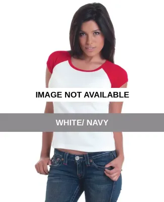 301 4557 Juniors' Cap Sleeve Raglan Tee White/ Navy