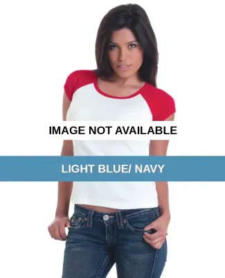 301 4557 Juniors' Cap Sleeve Raglan Tee Light Blue/ Navy