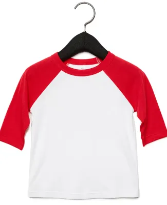 Bella+Canvas 3200T Toddler Three-Quarter Sleeve Ba in White/ red
