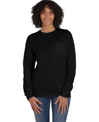 Comfort Wash GDH250 Garment Dyed Long Sleeve T-Shi in Black