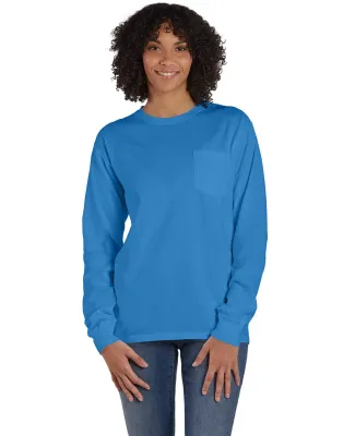 Comfort Wash GDH250 Garment Dyed Long Sleeve T-Shi in Summer sky blue