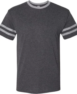 Jerzees 602MR Triblend Ringer Varsity T-Shirt in Black heather/ oxford