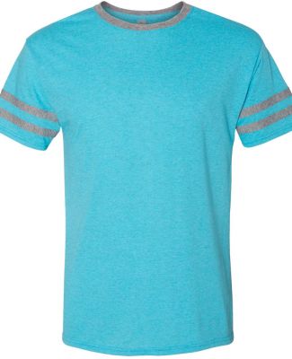 Jerzees 602MR Triblend Ringer Varsity T-Shirt in Caribbean blue/ oxford