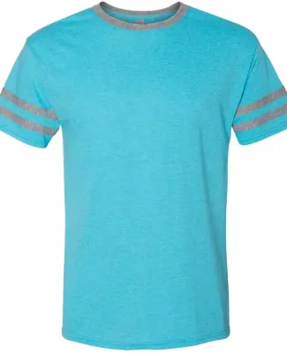 Jerzees 602MR Triblend Ringer Varsity T-Shirt in Caribbean blue/ oxford