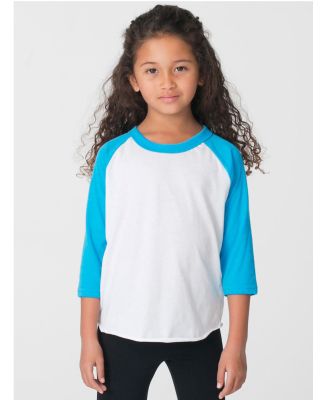 American Apparel BB153W Toddler Poly-Cotton 3/4-Sl WHT/ NEO HTR BLU