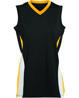 Augusta Sportswear 1355 Women's Tornado Jersey in Black/ gold/ white