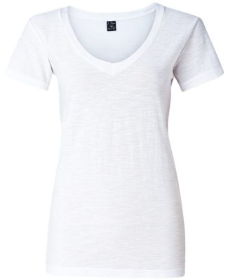 J America 8169 Ladies' V Neck Slub T Shirts in White