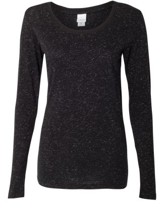 J America 8236 Women's Glitter Long Sleeve T-Shirt Black/ Silver