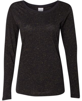 J America 8236 Women's Glitter Long Sleeve T-Shirt Black/ Gold