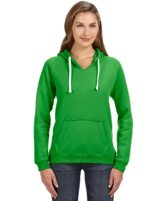 J America 8836 Women's Sueded V-Neck Hooded Sweats in Lime