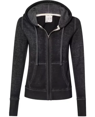 J America 8913 Women's Zen Fleece Full-Zip Hooded  Twisted Black