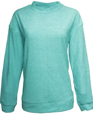 J America 8428 Women's Weekend Terry Mock Crew Turquoise