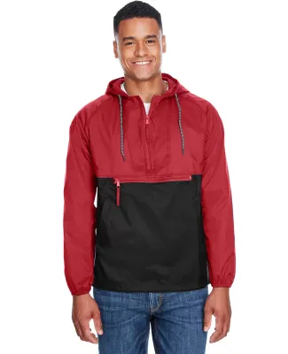 Harriton M750 Adult Packable Nylon Jacket RED/ BLACK