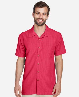 Harriton M560 Men's Barbados Textured Camp Shirt in Parrot red