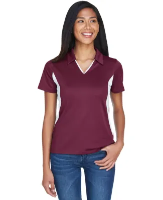 Harriton M355W Ladies' Side Blocked Micro-Piqué P MAROON/ WHITE
