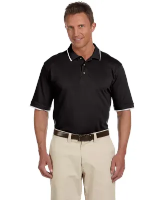 Harriton M210 Adult 6 oz. Short-Sleeve Piqué Polo BLACK/ WHITE