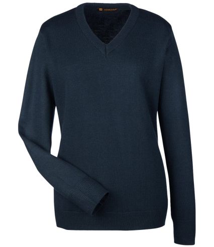 Harriton M420W Ladies' Pilbloc™ V-Neck Sweater in Dark navy