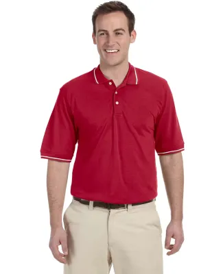 Harriton M270 Men's 5.6 oz. Tipped Easy Blend™ P RED/ WHITE