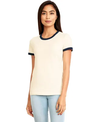 Next Level Apparel 3904 Ladies' Ringer T-Shirt in Naturl/ mdnt nvy