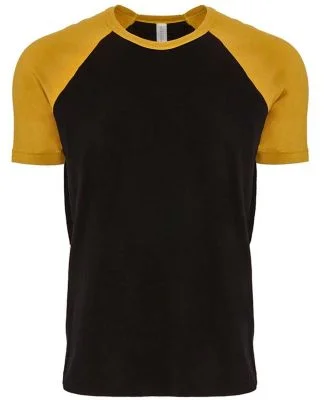 Next Level Apparel 3650 Unisex Raglan Short Sleeve in Antique gold/ black