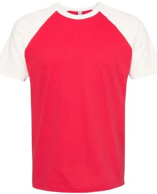 Next Level Apparel 3650 Unisex Raglan Short Sleeve in Natural/ red