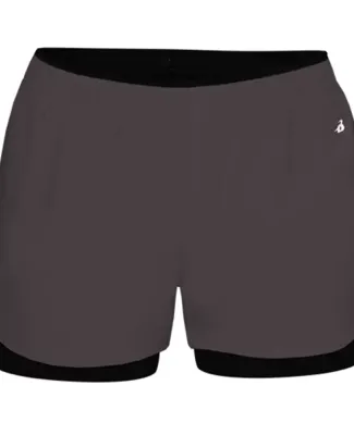 Badger Sportswear 6150 Women's Double Up Shorts Graphite/ Black