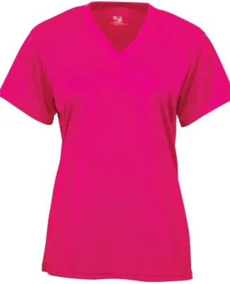 Badger Sportswear 2162 B-Core Girl's V-Neck T-Shir Hot Pink