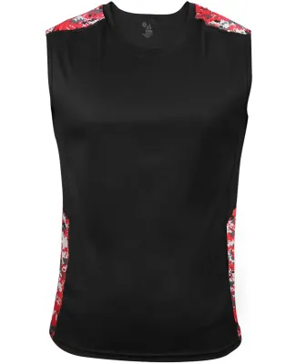 Badger Sportswear 4532 Digital Camo Battle Sleevel in Black/ red