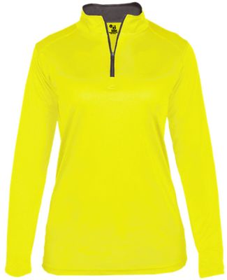 Badger Sportswear 4103 B-Core Women's Quarter-Zip in Safety yellow green/ graphite